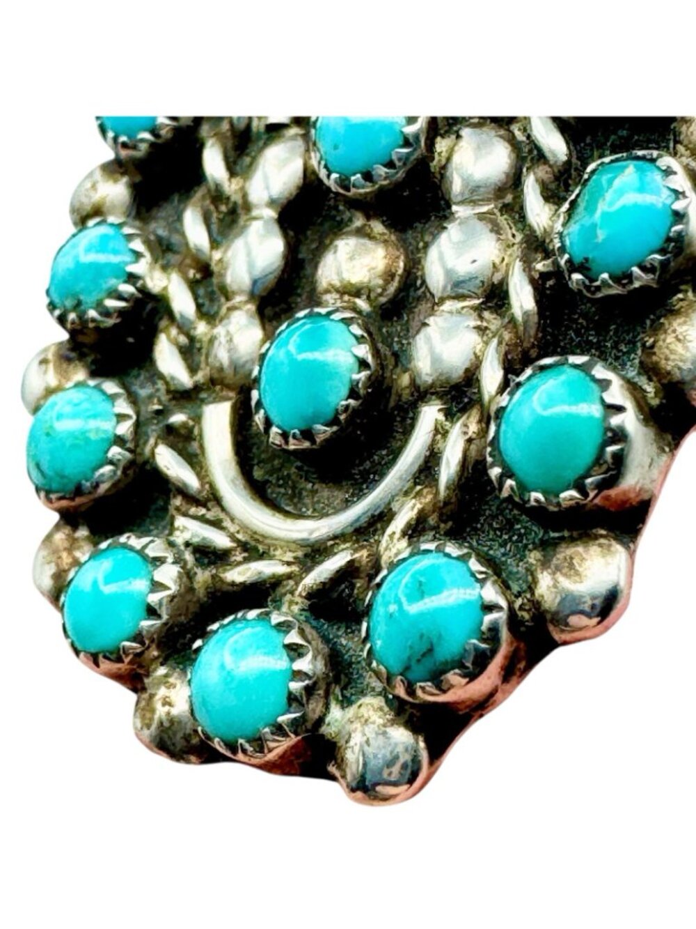 Native American Petit Point Turquoise Sterling Silver Ring Size 6 - Picture 4 of 13